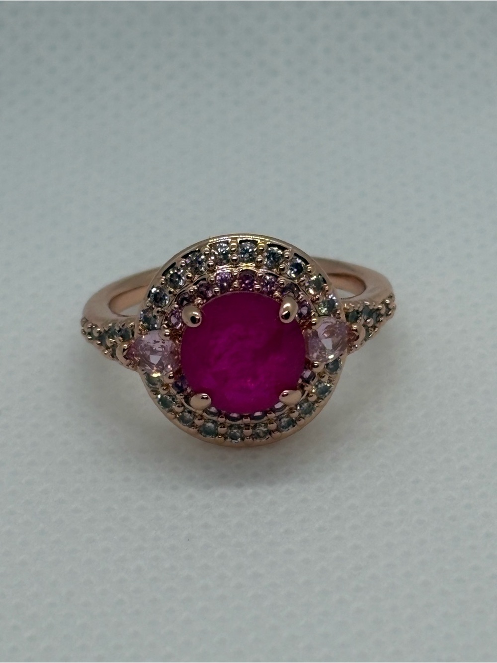 Pink Sapphire fused with Genuine Quartz & Rose Quartz cubic zirconia